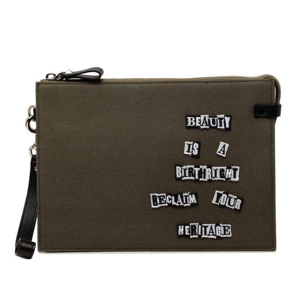 Valentino Jamie Reid Canvas Leather Clutch Bag